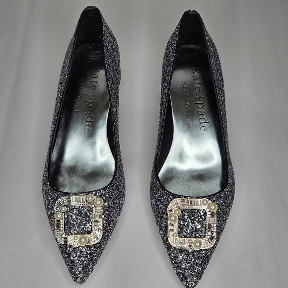 Kate Spade Shoes - NWT Kate Spade Women's Buckle Up Glitter Flats Black Silver